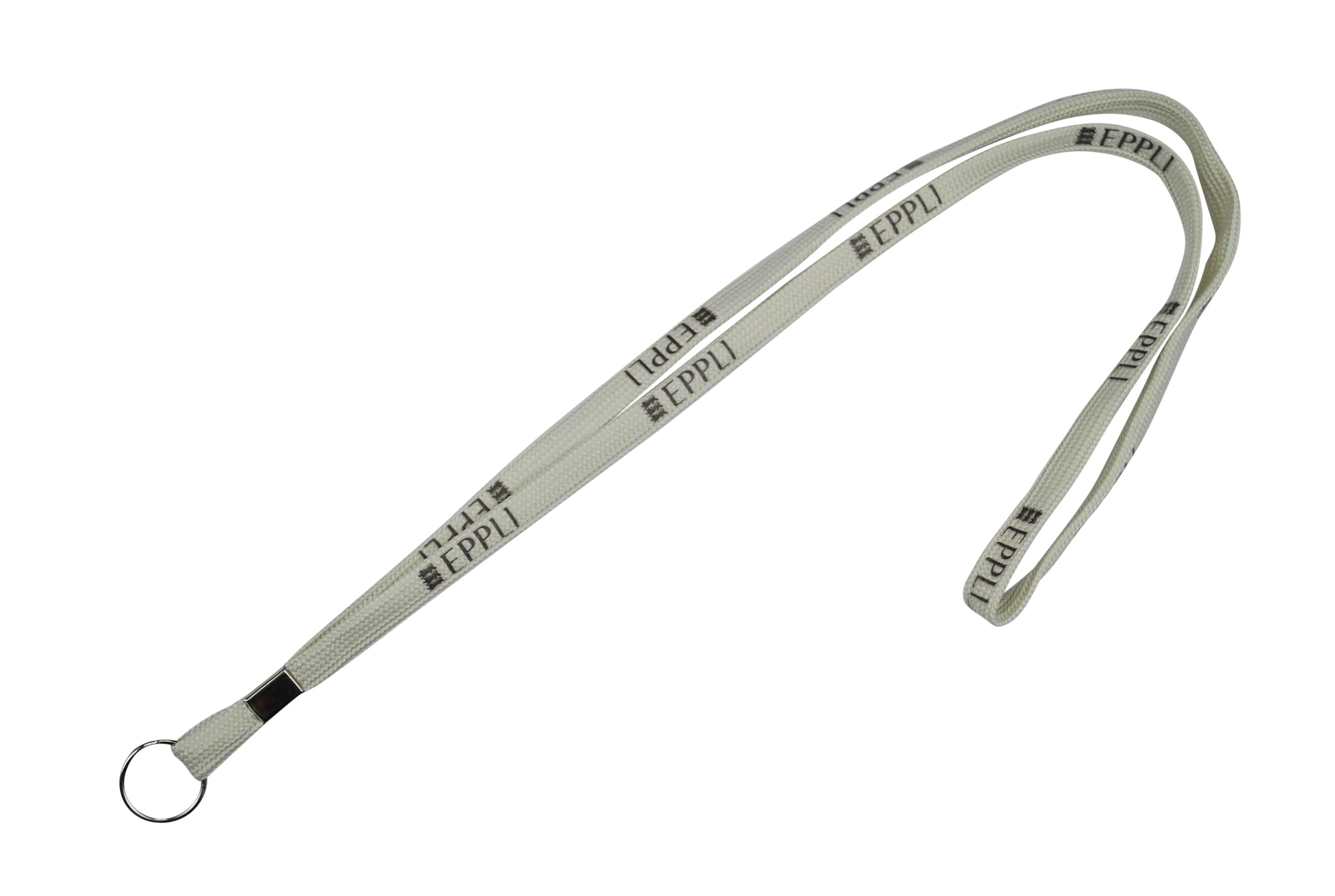 Beige Lanyard mit Ring und Aufdruck "EPPLI". Ideal für Ausweise oder Schlüssel.